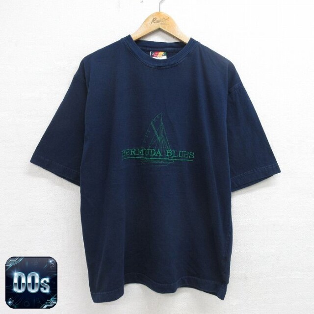00s 半袖Tシャツ 船刺繍 ネイビー XL | 古着