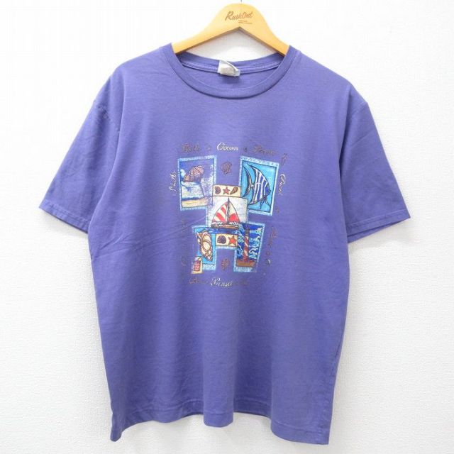 00s 半袖Tシャツ 魚ヨット パープル XL | 古着