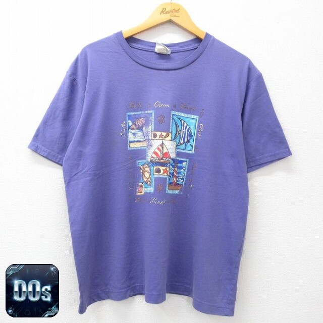 00s 半袖Tシャツ 魚ヨット パープル XL | 古着