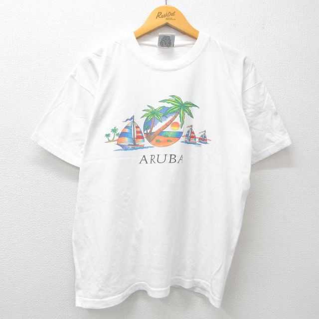 00s 半袖Tシャツ ヤシの木ヨット ホワイト XL | 古着