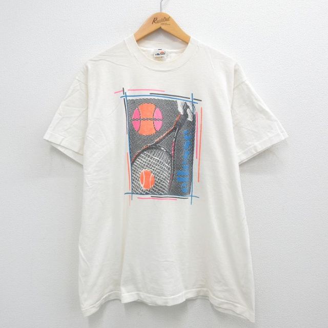 XL★古着 エレッセ 半袖 ビンテージ Tシャツ メンズ 80年代 80s テニス 大きいサイズ コットン クルーネック USA製 白 ホワイト 【spe】 24aug09 中古
