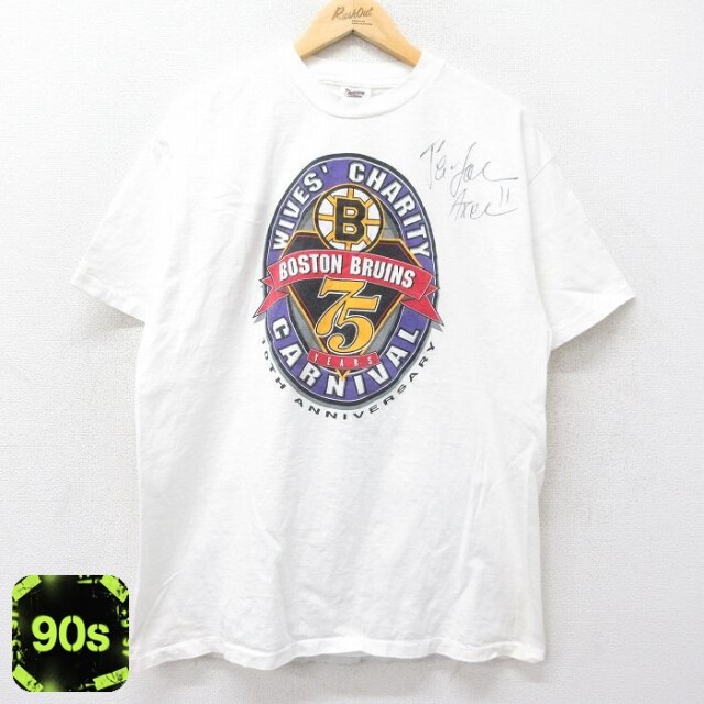 【50%OFF】オニータ 90s 半袖Tシャツ NHLボストンブルーインズサイン入り ホワイト メンズXL相当 | 古着