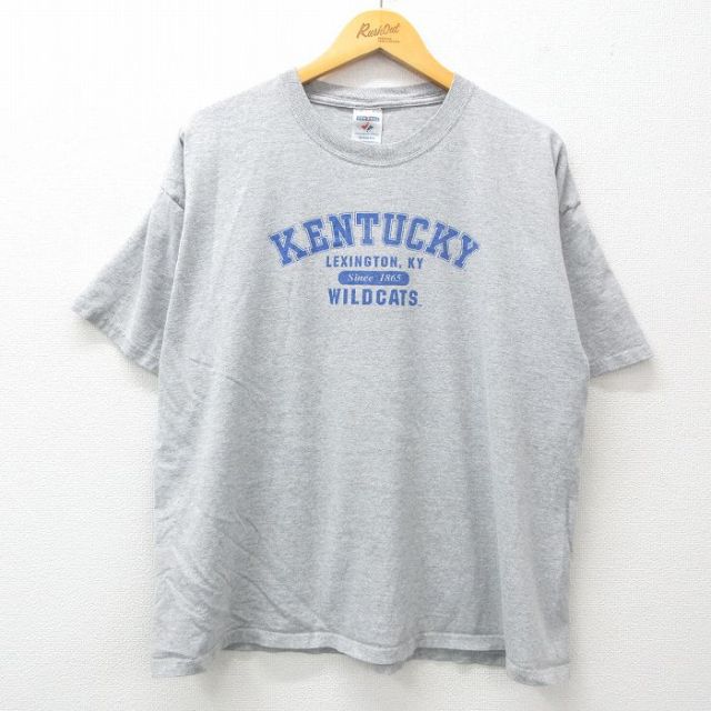 XL★古着 ジャージーズ 半袖 ビンテージ Tシャツ メンズ 00年代 00s ケンタッキーワイルドキャッツ 大きいサイズ コットン クルーネック グレー 霜降り 25mar29 中古