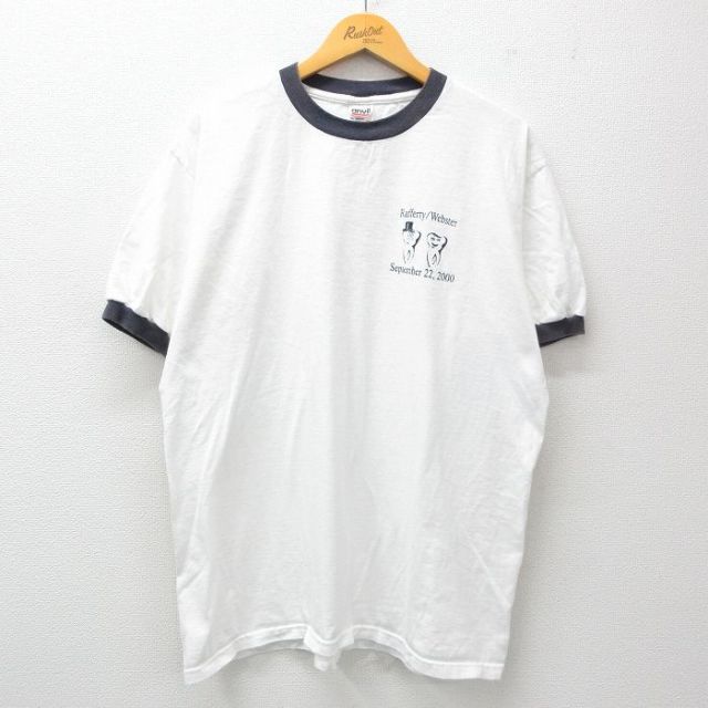 XL★古着 半袖 ビンテージ Tシャツ メンズ 00年代 00s 歯 コットン クルーネック 白 ホワイト リンガー 25mar29 中古