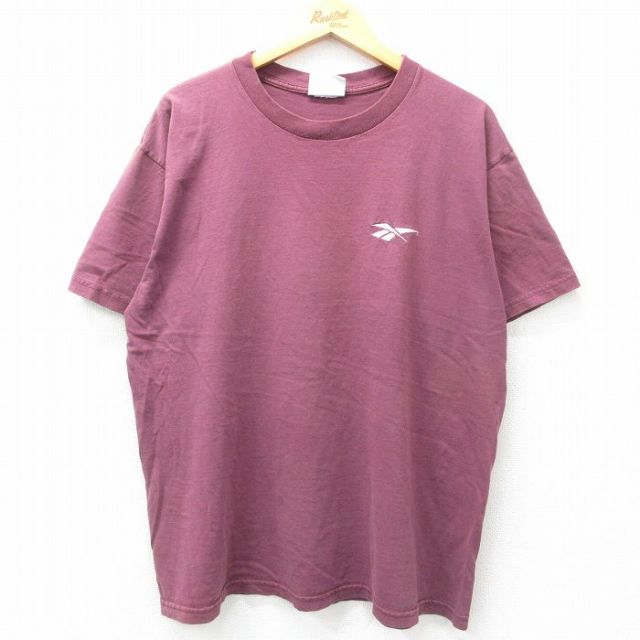 XL★古着 リーボック REEBOK 半袖 ビンテージ Tシャツ メンズ 90年代 90s ワンポイントロゴ 大きいサイズ クルーネック エンジ 【spe】 25mar29 中古