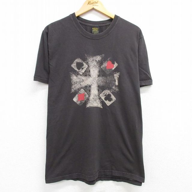 XL★古着 ラッキーブランド Lucky Brand 半袖 ビンテージ Tシャツ メンズ 90年代 90s トランプ 十字架 大きいサイズ コットン クルーネック USA製 黒 ブラック 25mar29 中古
