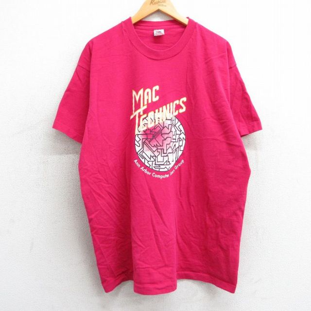 XL★古着 フルーツオブザルーム 半袖 ビンテージ Tシャツ メンズ 90年代 90s MAC TECHNICS 大きいサイズ コットン クルーネック USA製 濃ピンク 【spe】 25mar29 中古