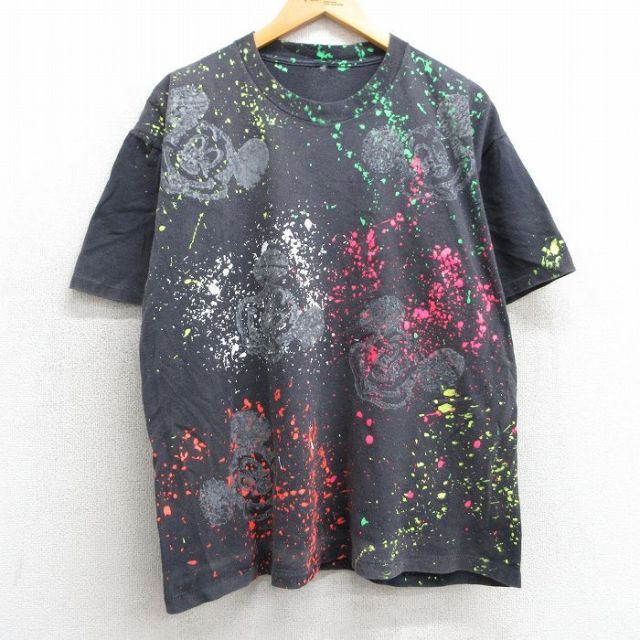 XL★古着 半袖 ビンテージ Tシャツ メンズ 90年代 90s ディズニー DISNEY ミッキー MICKEY MOUSE クルーネック 黒 ブラック 【spe】 25mar31 中古