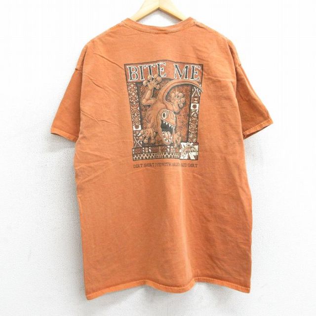 XL★古着 半袖 ビンテージ Tシャツ メンズ 00年代 00s カメレオン ココペリ族 アリゾナ コットン クルーネック オレンジ系 25mar31 中古