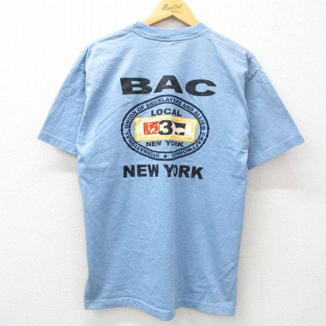 L★古着 半袖 ビンテージ Tシャツ メンズ 00年代 00s BAC ニューヨーク コットン クルーネック USA製 薄紺 ネイビー 25apr01 中古