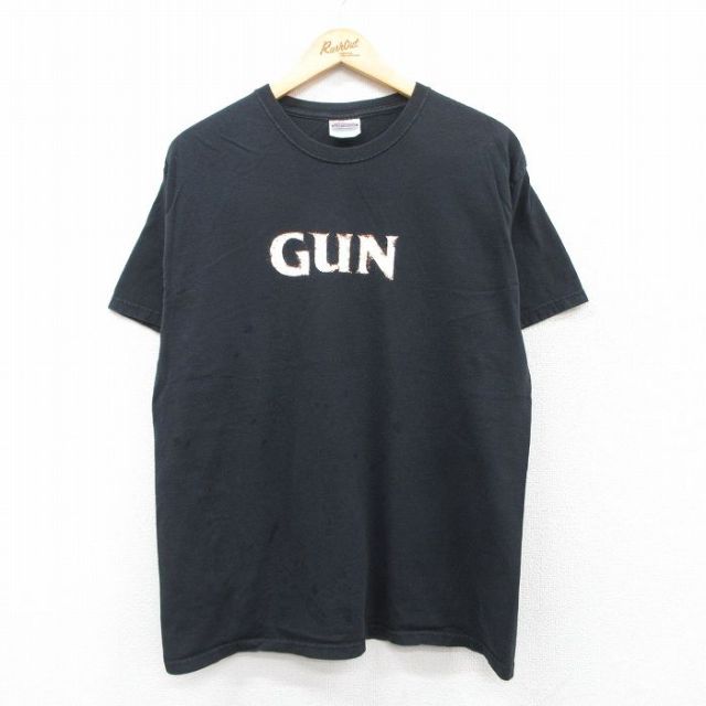 L★古着 ヘインズ Hanes 半袖 ビンテージ Tシャツ メンズ 00年代 00s ゲーム GUN コットン クルーネック 黒 ブラック 25apr02 中古