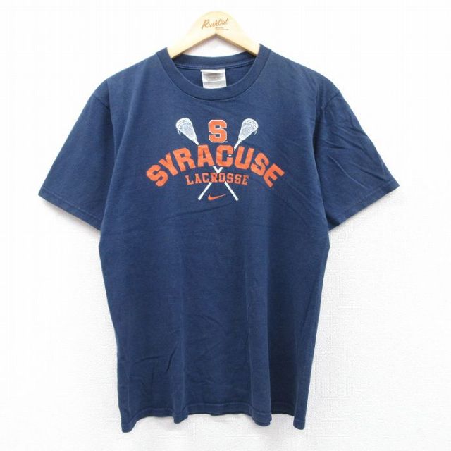 【20%OFF】M★古着 ナイキ NIKE 半袖 ビンテージ Tシャツ メンズ 00年代 00s シラキュース ラクロス コットン クルーネック 紺 ネイビー 25apr02 中古