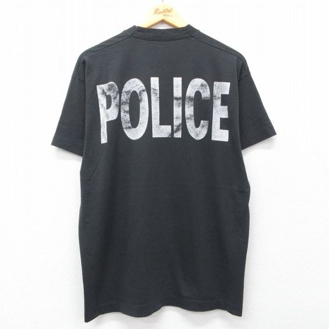 XL★古着 フルーツオブザルーム 半袖 ビンテージ Tシャツ メンズ 90年代 90s POLICE 大きいサイズ クルーネック USA製 黒 ブラック 25apr02 中古