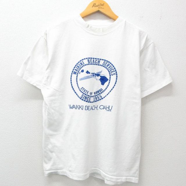 XL★古着 半袖 ビンテージ Tシャツ メンズ 80年代 80s ワイキキビーチ クルーネック 白 ホワイト 25apr04 中古