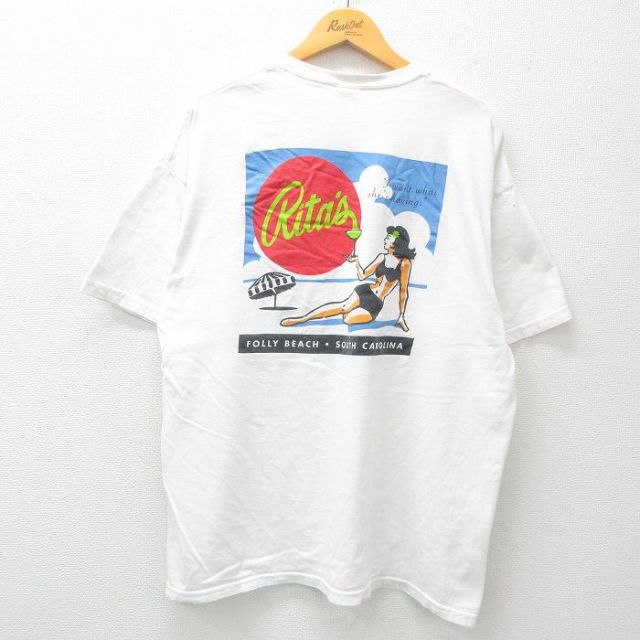 XL★古着 半袖 ビンテージ Tシャツ メンズ 00年代 00s 女性 ビーチ 大きいサイズ コットン クルーネック 白 ホワイト 25apr04 中古