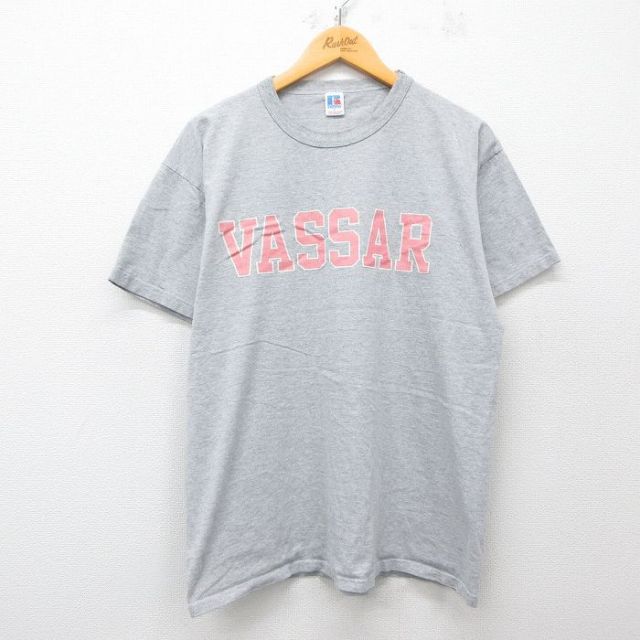 XL★古着 ラッセル 半袖 ビンテージ Tシャツ メンズ 80年代 80s VASSAR クルーネック グレー 霜降り 25apr04 中古