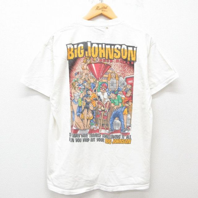 L★古着 半袖 ビンテージ Tシャツ メンズ 00年代 00s BIG JOHNSON ロング丈 コットン クルーネック 白 ホワイト 25apr04 中古