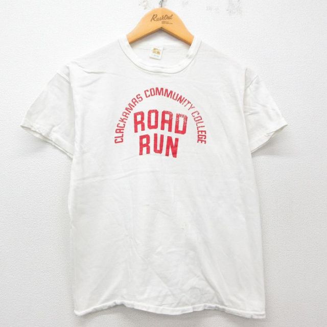L★古着 ラッセル 半袖 ビンテージ Tシャツ メンズ 70年代 70s ROAD RUN コットン クルーネック USA製 白 ホワイト 【spe】 25apr04 中古