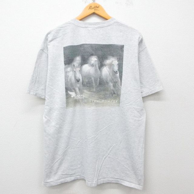 XL★古着 半袖 ビンテージ Tシャツ メンズ 00年代 00s CAPWELL 馬 大きいサイズ クルーネック 薄グレー 霜降り 25apr04 中古