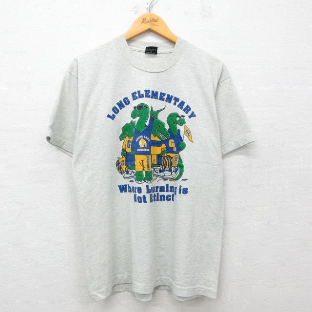 XL★古着 スクリーンスターズ 半袖 ビンテージ Tシャツ メンズ 80年代 80s 恐竜 WARRIORS クルーネック USA製 薄グレー 霜降り 25apr04 中古