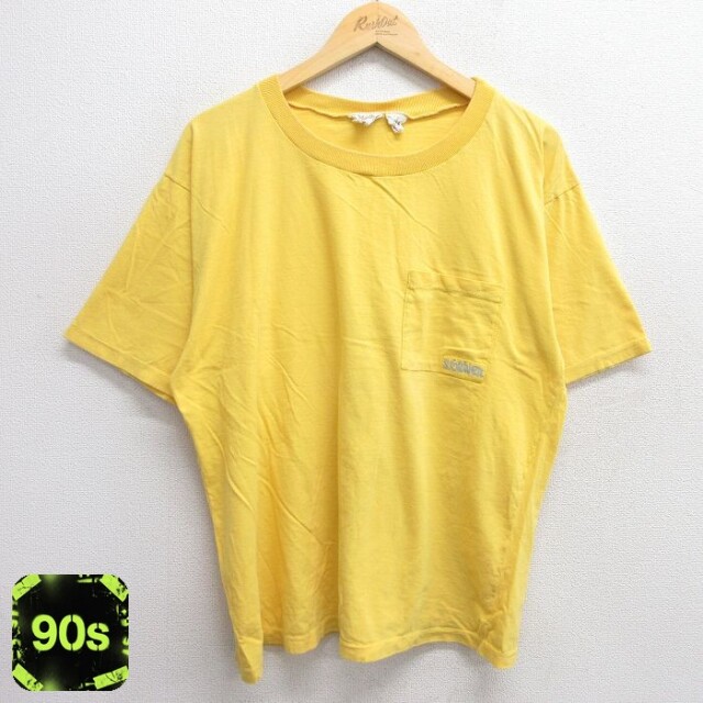 90s 半袖Tシャツ 胸ポケット付き イエロー XL | 古着