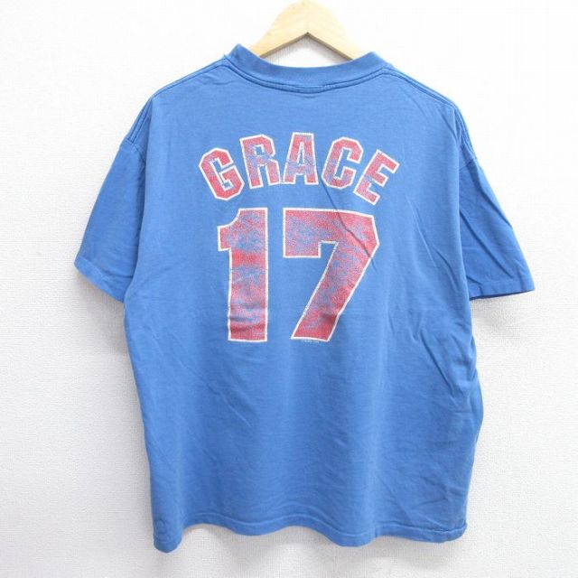 XL★古着 マジェスティック 半袖 ビンテージ Tシャツ メンズ 90年代 90s MLB シカゴカブス マークグレース 17 大きいサイズ コットン クルーネック 青 ブルー メジャーリーグ ベースボール 野球 25apr05 中古