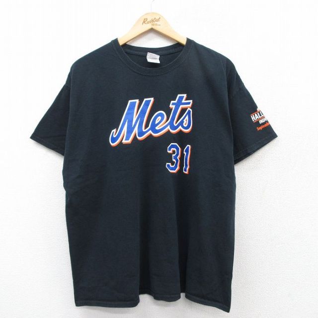 XL★古着 半袖 Tシャツ メンズ MLB ニューヨークメッツ マイクピアッツァ 31 大きいサイズ コットン クルーネック 黒 ブラック メジャーリーグ ベースボール 野球 25apr05 中古