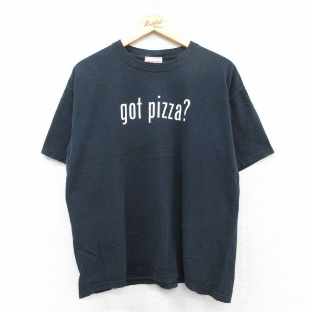 XL★古着 半袖 ビンテージ Tシャツ メンズ 00年代 00s got pizza コットン クルーネック 黒 ブラック 25apr05 中古