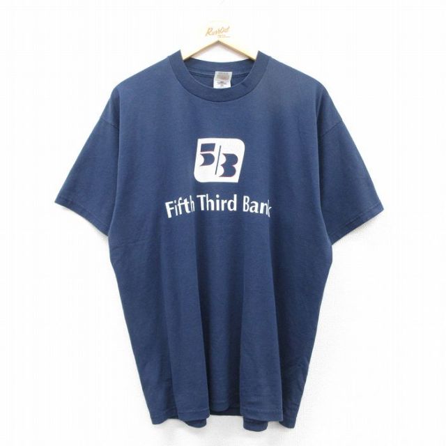 XL★古着 フルーツオブザルーム 半袖 ビンテージ Tシャツ メンズ 00年代 00s Fifth Third Bank 大きいサイズ クルーネック 紺 ネイビー 25apr05 中古
