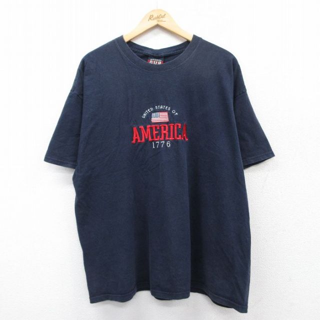 00s 半袖Tシャツ 星条旗刺繍 ネイビー XL | 古着
