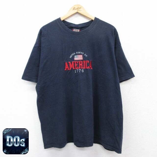 00s 半袖Tシャツ 星条旗刺繍 ネイビー XL | 古着