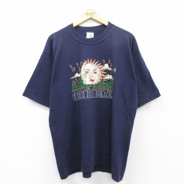 XL★古着 半袖 ビンテージ Tシャツ メンズ 90年代 90s グレートスモーキーマウンテンズ クルーネック USA製 紺 ネイビー 25apr05 中古
