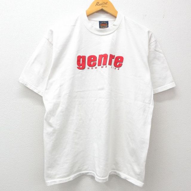 【20%OFF】L★古着 半袖 ビンテージ Tシャツ メンズ 90年代 90s genre コットン クルーネック USA製 白 ホワイト 25apr07 中古