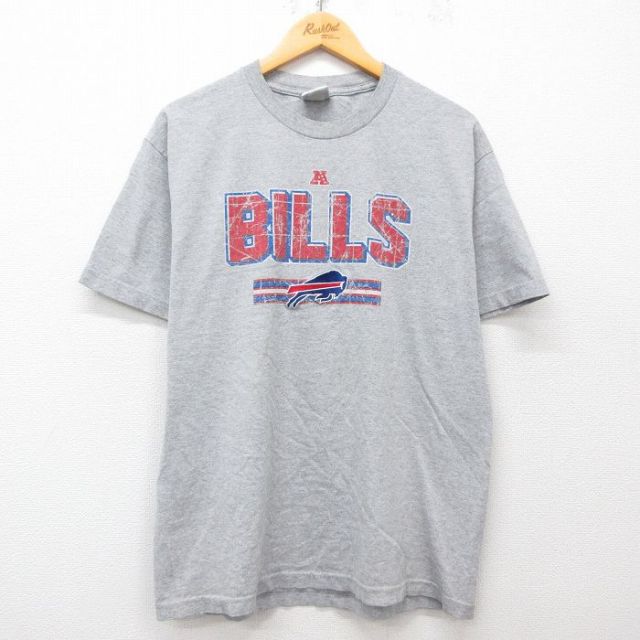 L★古着 半袖 ビンテージ Tシャツ メンズ NFL バッファロービルズ クルーネック グレー 霜降り アメフト スーパーボウル 25apr08 中古