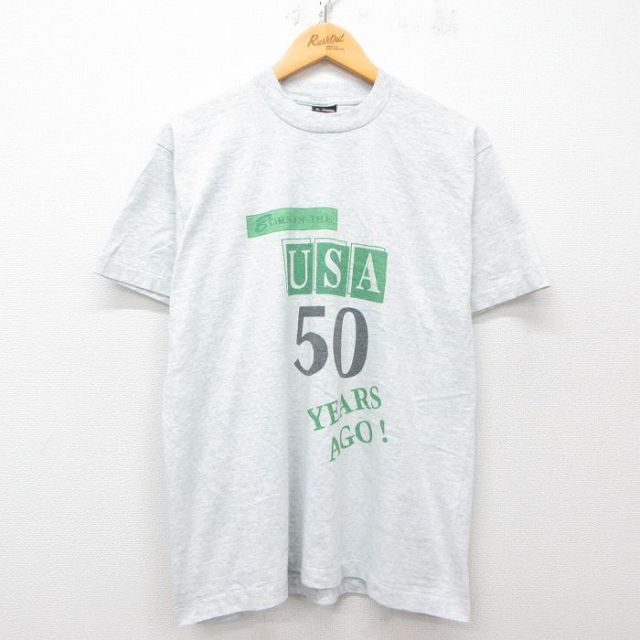 L★古着 フルーツオブザルーム 半袖 ビンテージ Tシャツ メンズ 90年代 90s 50YEARS 薄グレー 霜降り 25apr08 中古