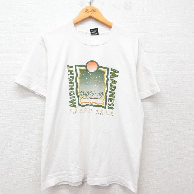 L★古着 フルーツオブザルーム 半袖 ビンテージ Tシャツ メンズ 90年代 90s MADNESS ロードレース クルーネック USA製 白 ホワイト 25apr08 中古