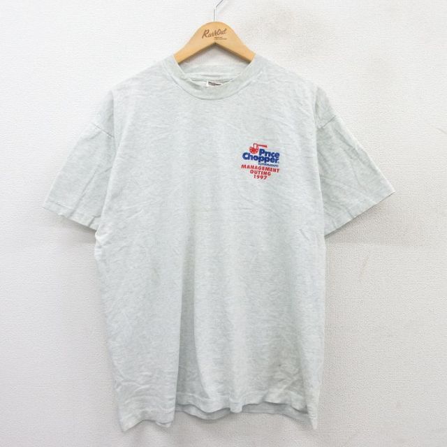 【50%OFF】XL★古着 フルーツオブザルーム 半袖 ビンテージ Tシャツ メンズ 90年代 90s Price Chopper クルーネック 薄グレー 霜降り 25apr07 中古
