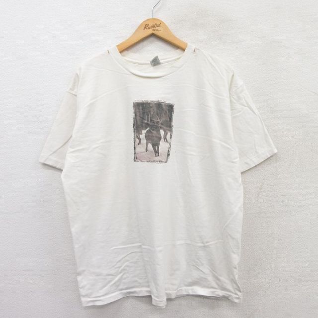 XL★古着 ギャップ GAP 半袖 ビンテージ Tシャツ メンズ 90年代 90s シカ 大きいサイズ コットン クルーネック USA製 白 ホワイト 25apr07 中古