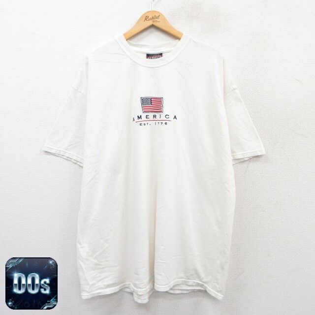 00s 半袖Tシャツ 星条旗刺繍 ホワイト XL | 古着