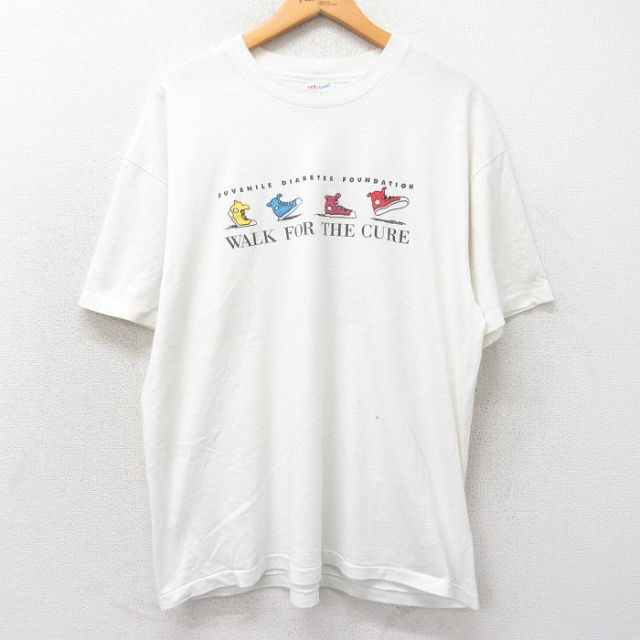 XL★古着 ヘインズ Hanes 半袖 ビンテージ Tシャツ メンズ 90年代 90s WALK 企業広告 クルーネック 白 ホワイト 25apr07 中古