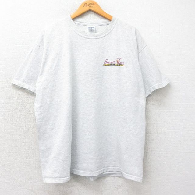 XL★古着 半袖 ビンテージ Tシャツ メンズ 00年代 00s スムースジャズ fm クルーネック 薄グレー 霜降り 25apr07 中古