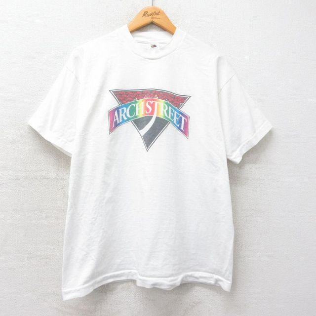 XL★古着 フルーツオブザルーム 半袖 ビンテージ Tシャツ メンズ 90年代 90s ARCH STREET コットン クルーネック USA製 白 ホワイト 25apr07 中古
