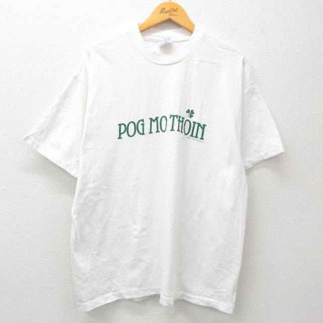XL★古着 ヘインズ Hanes 半袖 ビンテージ Tシャツ メンズ 90年代 90s POG MO THON コットン クルーネック USA製 白 ホワイト 25apr08 中古