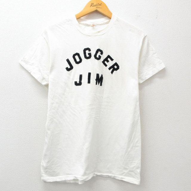 M★古着 ヘインズ Hanes 半袖 ビンテージ Tシャツ メンズ 70年代 70s JOGGER JIM フロッキープリント コットン クルーネック 白 ホワイト 25apr08 中古