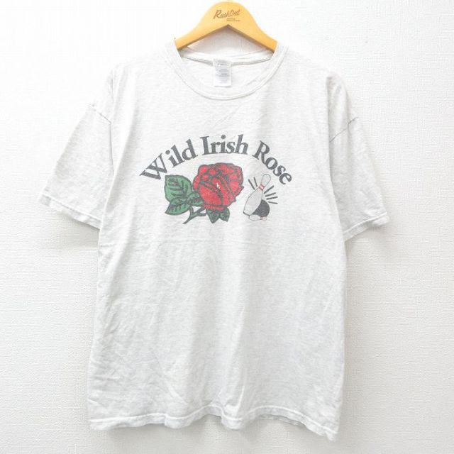 【50%OFF】XL★古着 半袖 ビンテージ Tシャツ メンズ 00年代 00s バラ ボウリング 大きいサイズ クルーネック 薄グレー 25apr08 中古