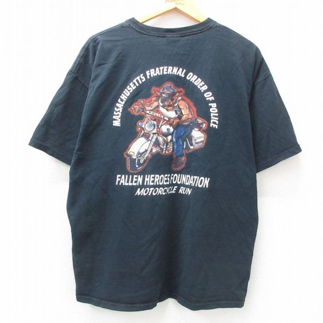 XL★古着 半袖 ビンテージ Tシャツ メンズ 00年代 00s ポリス コットン クルーネック 黒 ブラック 25apr08 中古