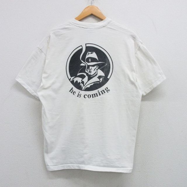 XL★古着 ヘインズ Hanes 半袖 ビンテージ Tシャツ メンズ 90年代 90s he is coming コットン クルーネック 白 ホワイト 25apr08 中古