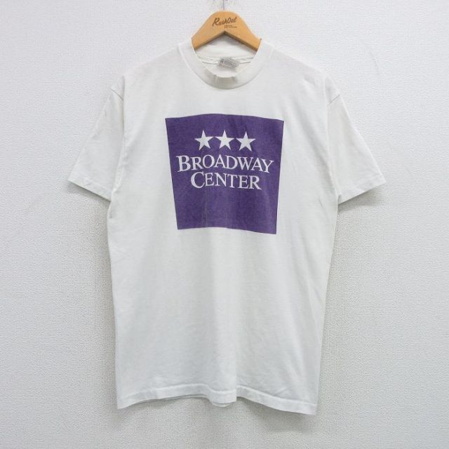 L★古着 ヘインズ Hanes 半袖 ビンテージ Tシャツ メンズ 80年代 80s BROADWAY CENTER クルーネック USA製 白 ホワイト 25apr08 中古