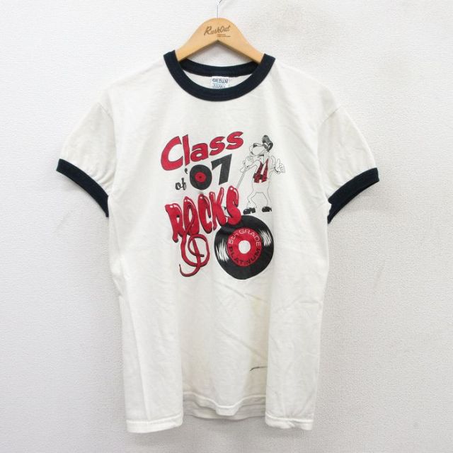 M★古着 半袖 ビンテージ Tシャツ メンズ 00年代 00s Rocks コットン クルーネック 白 ホワイト リンガー 25apr08 中古