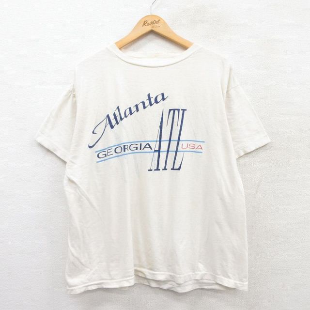 XL★古着 半袖 ビンテージ Tシャツ メンズ 90年代 90s アトランタ 大きいサイズ コットン クルーネック 白 ホワイト 25apr08 中古